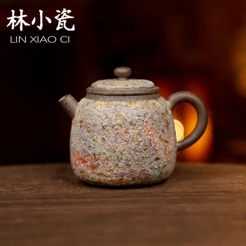 林小瓷高越岩矿壶单色壶七彩秦权壶大容量泡茶壶粗陶茶具正把