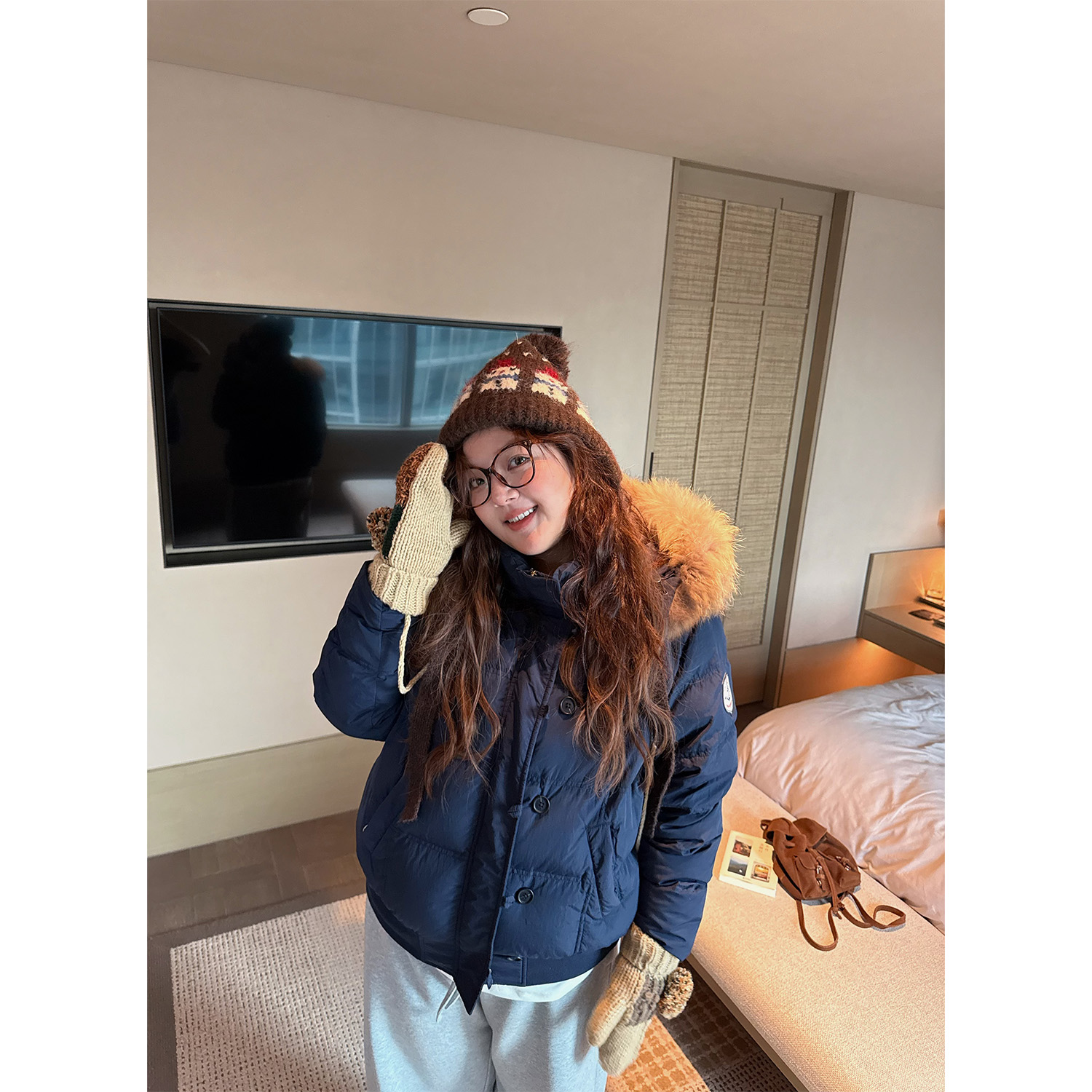 老章和小胖PONGKIKI真貉子毛菲奥娜美式羽绒服女大码宽松羽绒外套