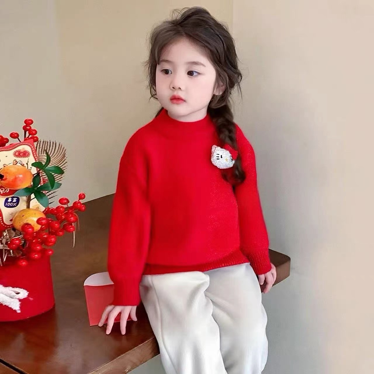 767哈哈家 女童秋冬新款洋气新年装韩版时髦休闲加厚毛衣