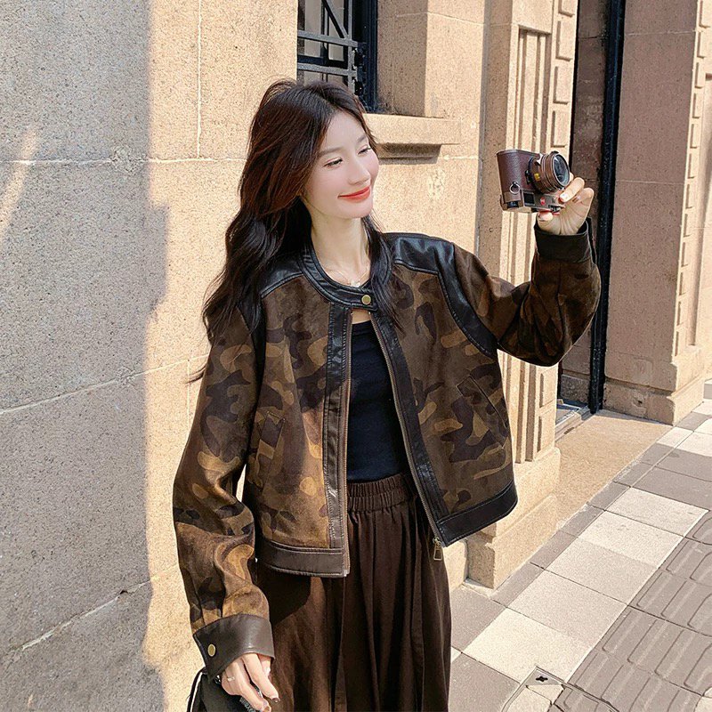 妮妮家25863秋季新品美式复古迷彩夹克酷飒风超好看外套
