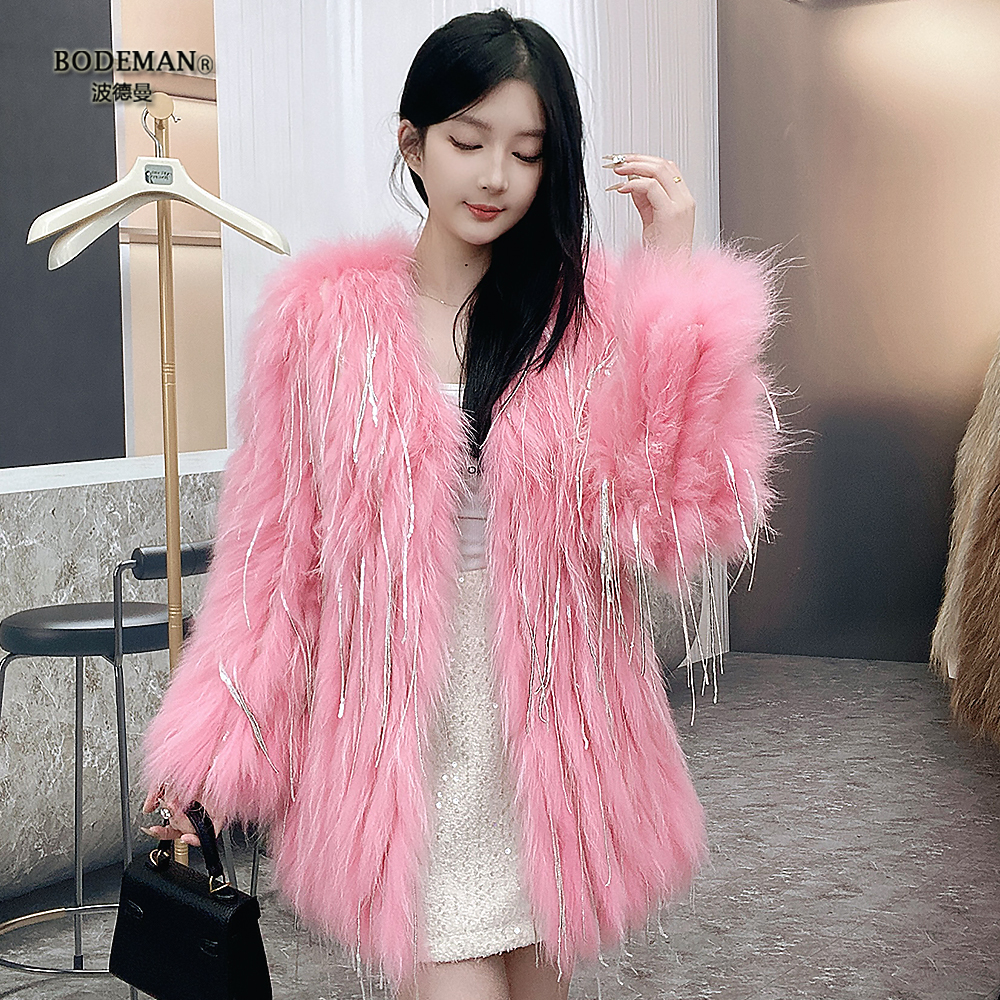 2025海宁名媛流苏皮草中长显瘦真毛皮草加厚貉子毛车条皮草外套女