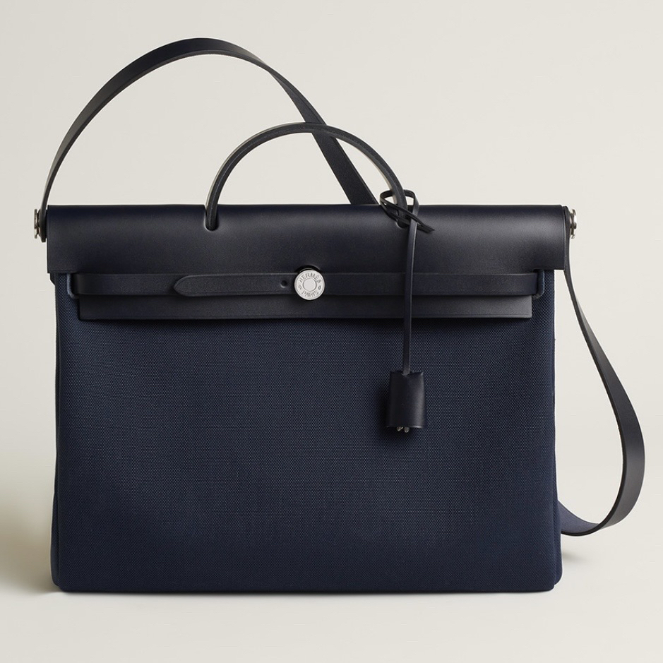 99新 Hermes/爱马仕 herbag 39 海军蓝银扣手提单肩手提包 G003
