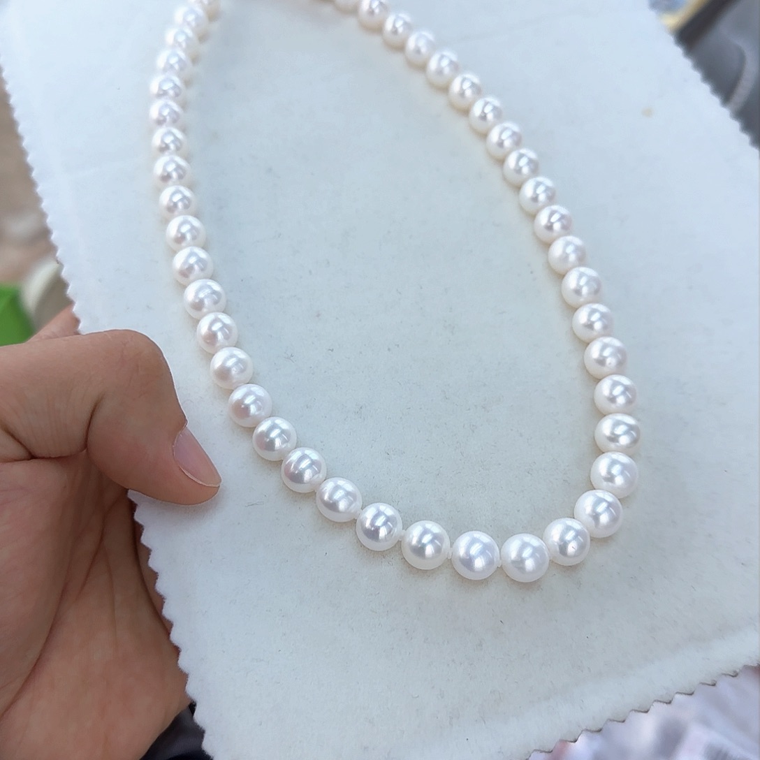 淡水珍珠颈饰银S925镶嵌9-10无核极光镜面正圆白亮