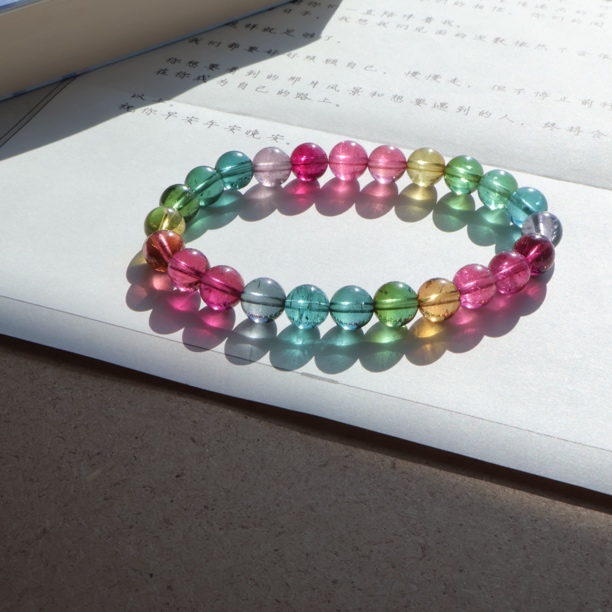 天然巴西碧玺手链色标彩虹7.5mm