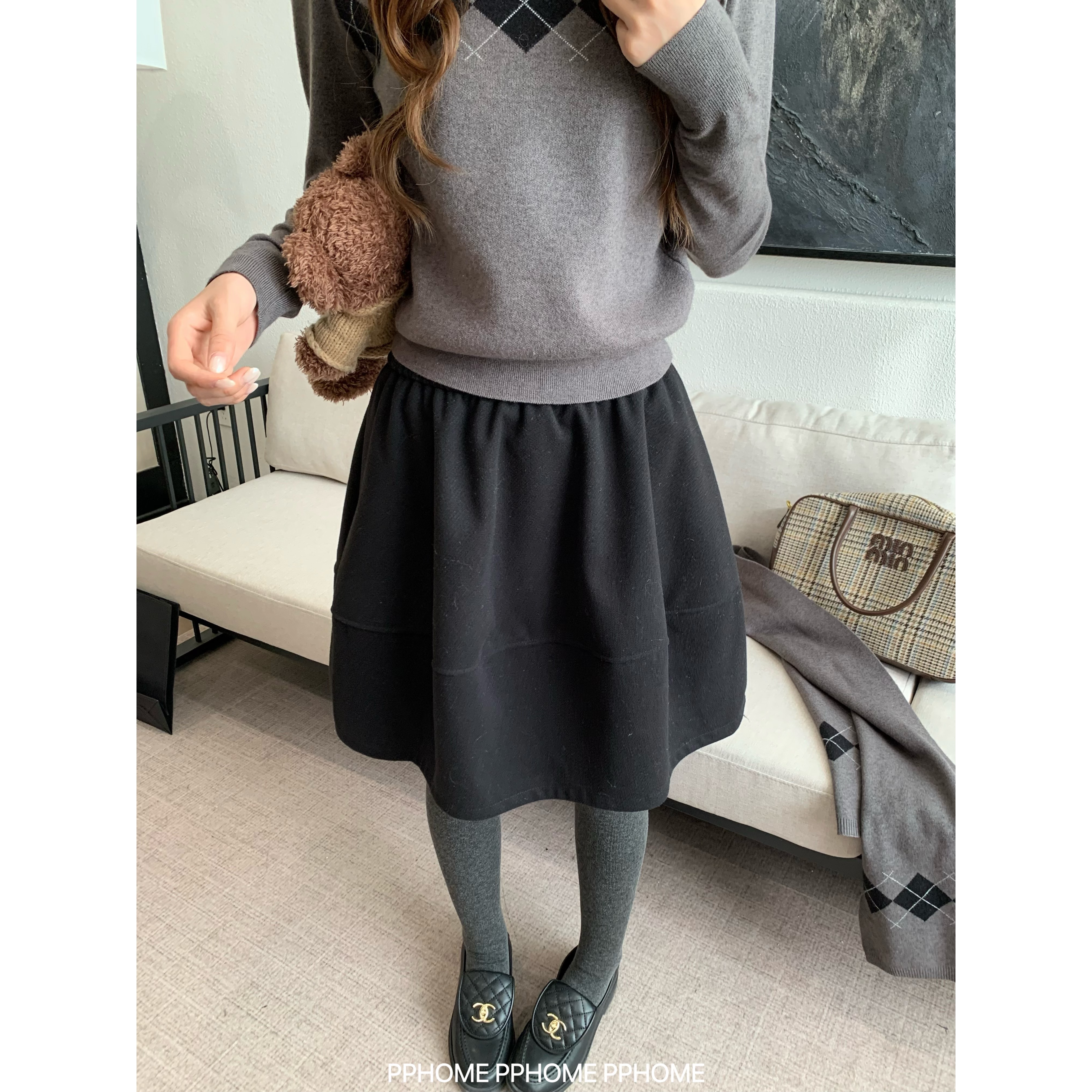 高智蓬蓬中裙 赫本风毛呢半身裙秋冬休闲女花苞裙子