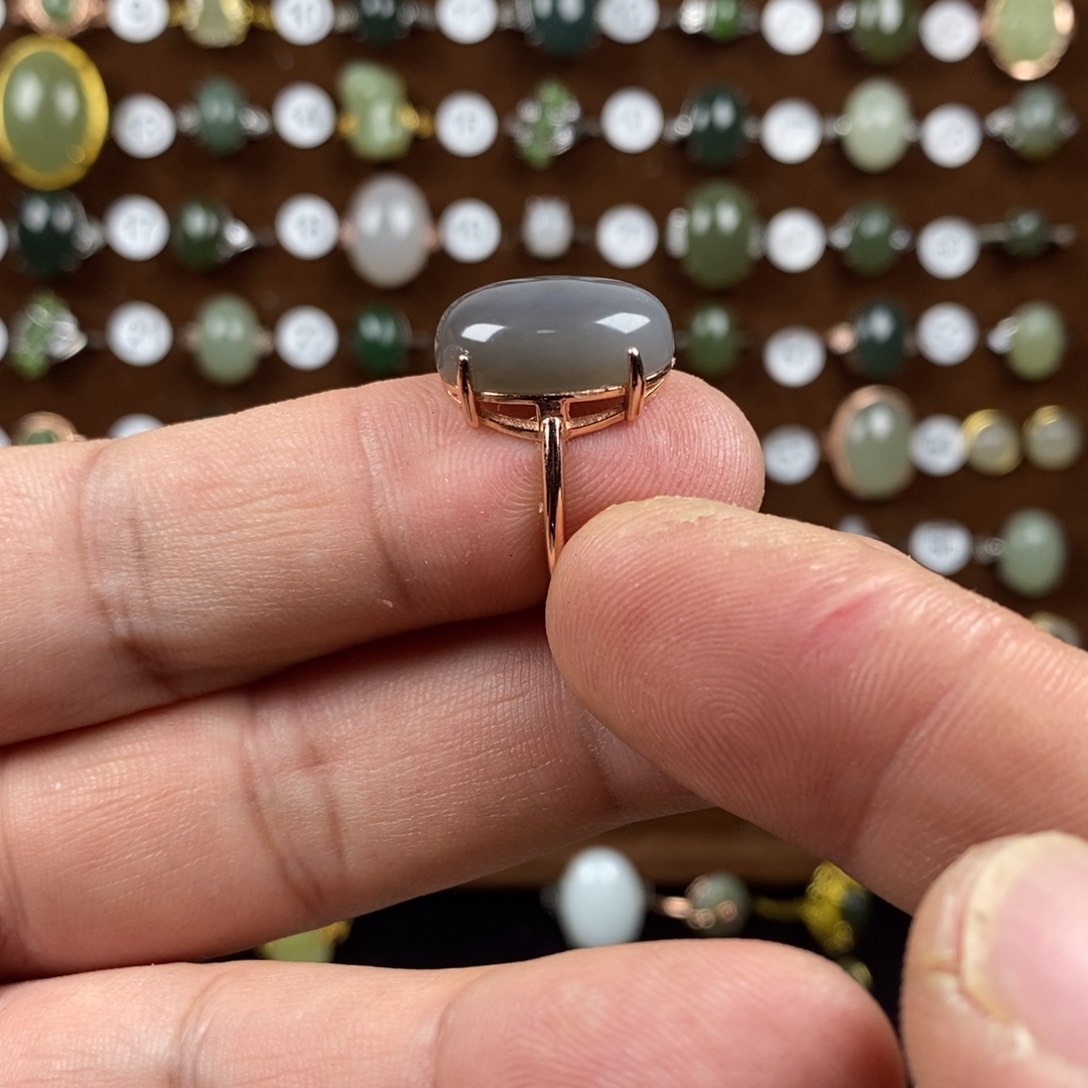 和田玉（青白玉）戒指银S925镀金镶嵌