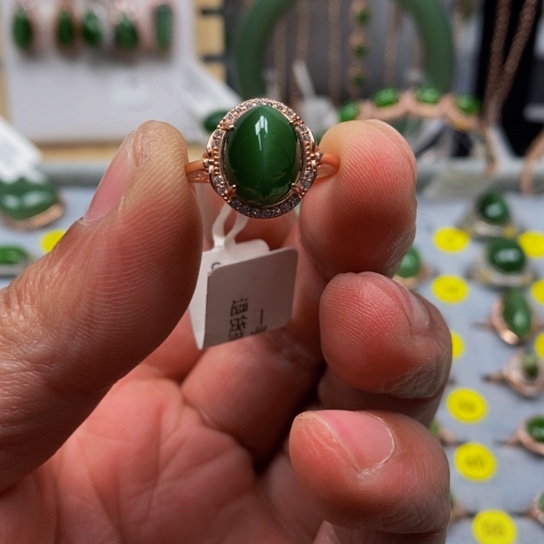 和田玉（碧玉）戒指银S925镶嵌
