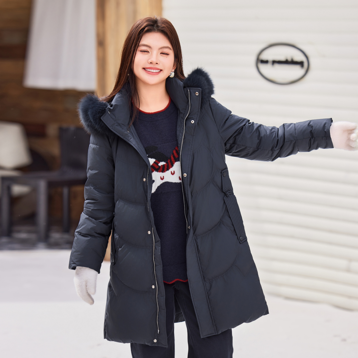 【90白鸭绒狐狸毛领可拆】MsShe大码女装2025冬装羽绒服D~M2510021