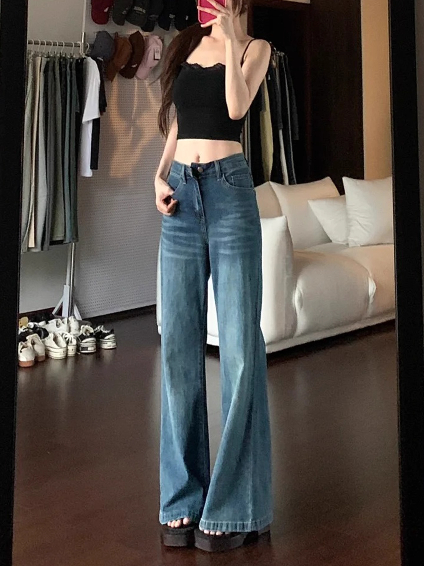 2025大码女装复古微喇牛仔裤女秋季新款款高腰显瘦百搭马蹄喇叭裤