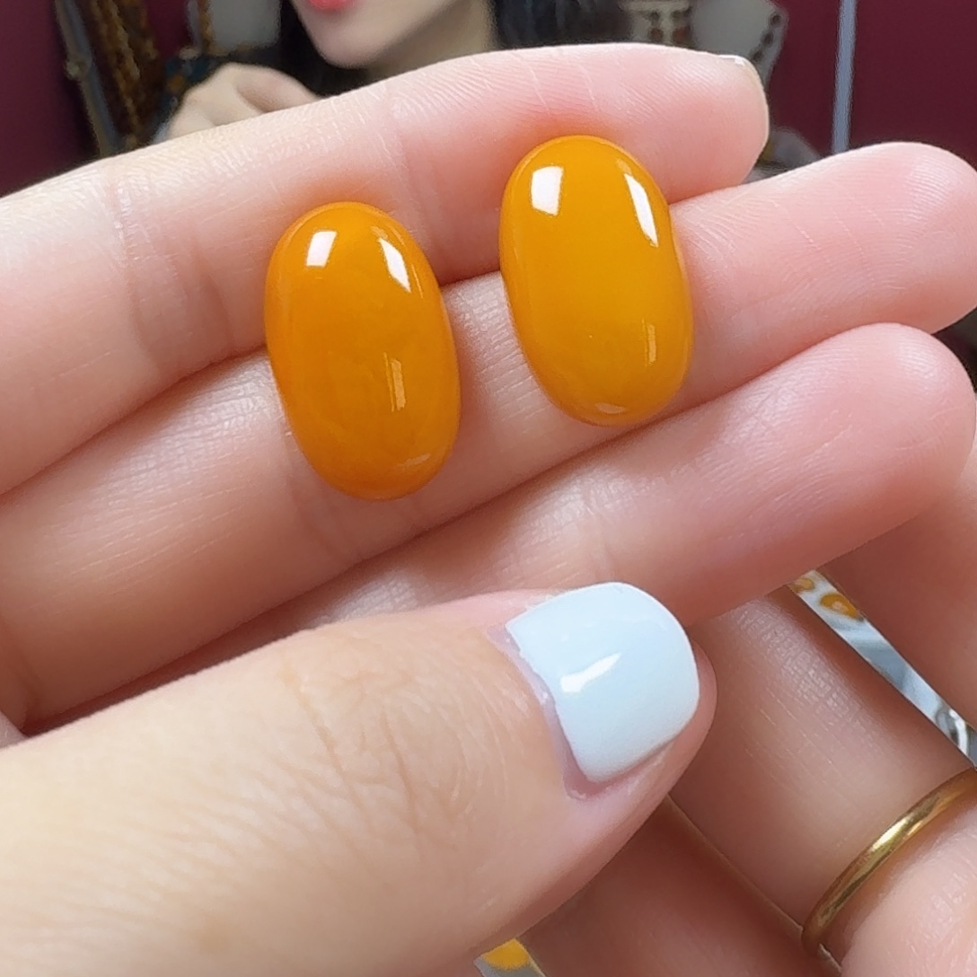 蜜蜡银S925镶嵌耳饰耳钉