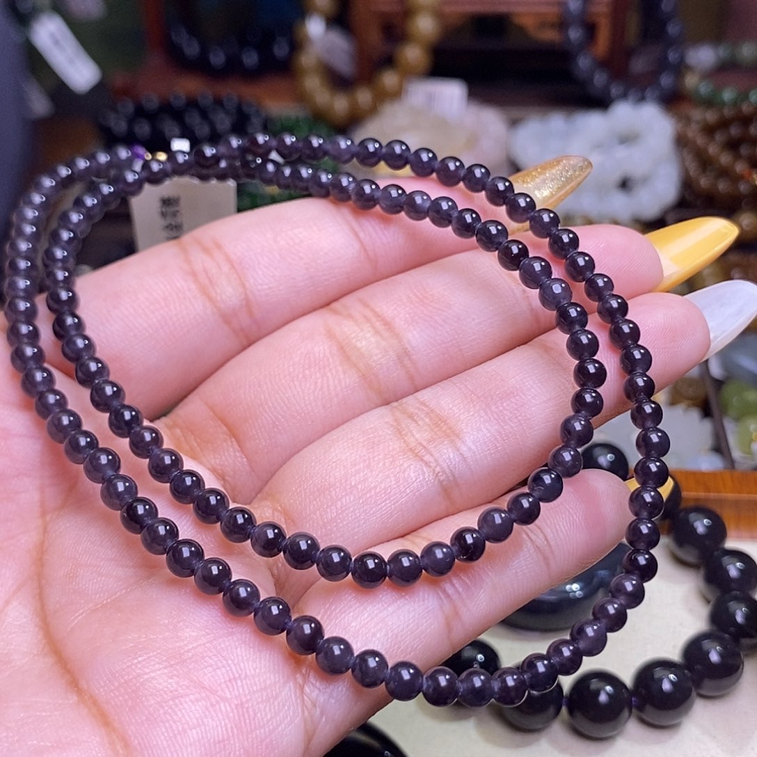 和田玉未镶嵌颈饰浓烟紫帝王紫金镶小米珠
