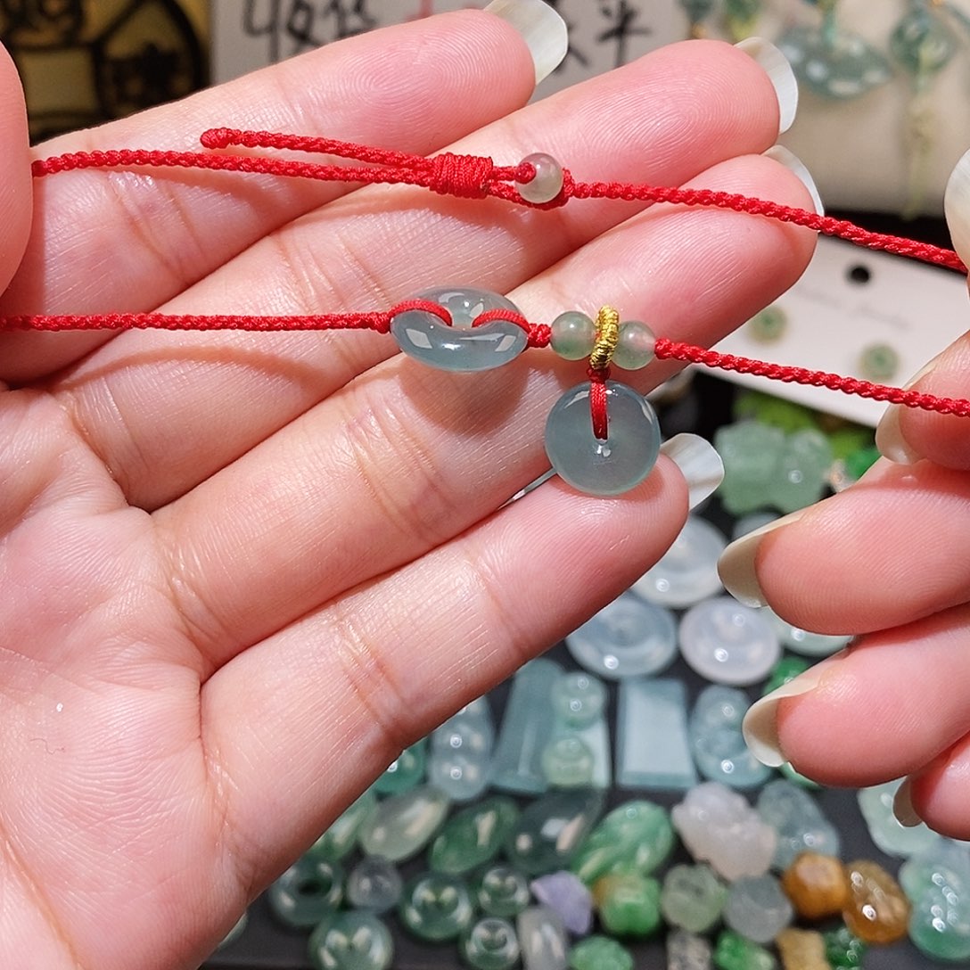 翡翠未镶嵌颈饰平安扣脚链23