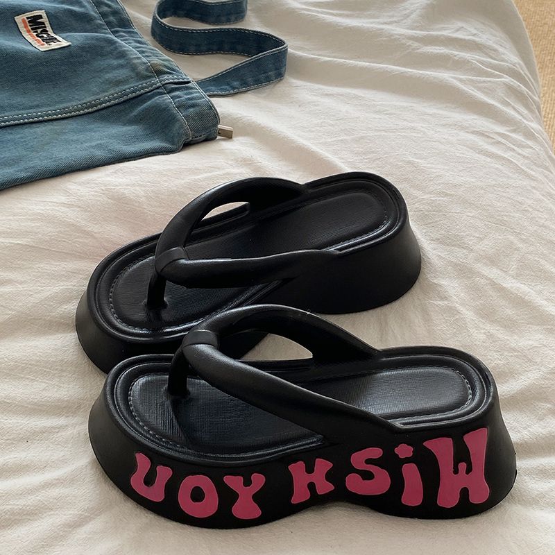 字母纯色夹脚凉拖鞋女百搭ins时尚eva增高厚底夏季沙滩度假人字拖