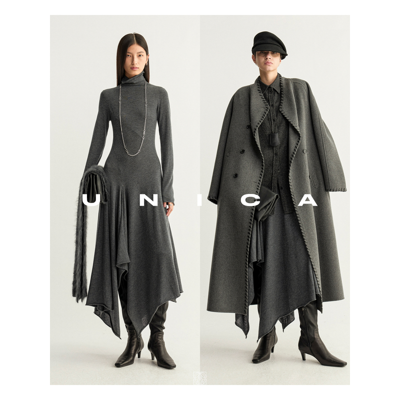 UNICA/秋冬内搭优美斗鱼尾_灵动解构垂感针织连衣裙半裙