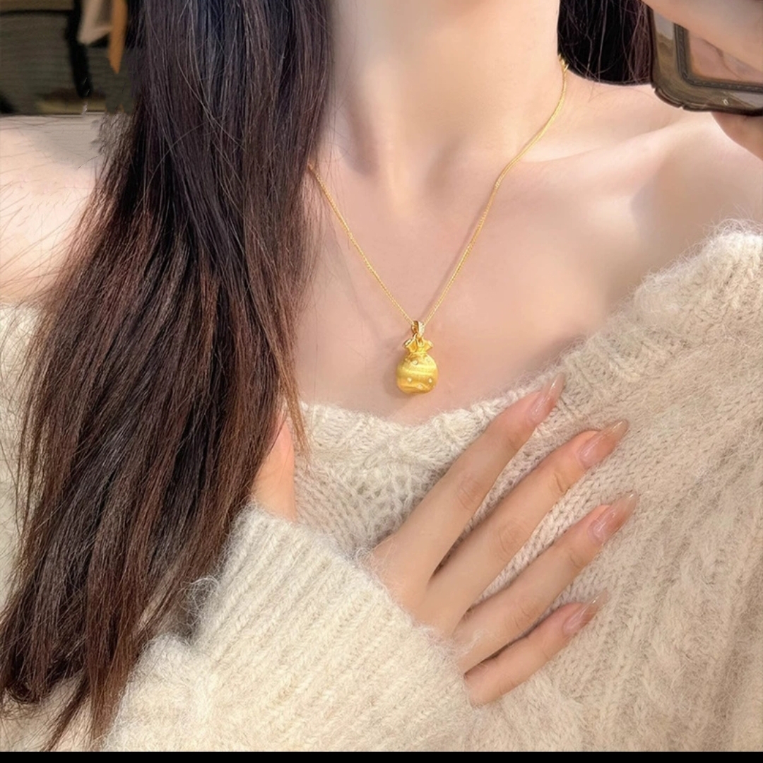 合金项链 【高端定制】新款拉丝点钻小福袋项链