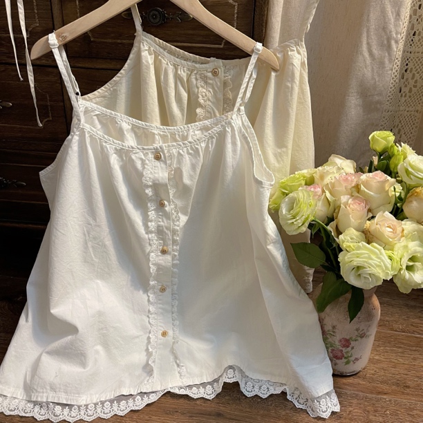 旧时光 日系福利蕾丝花边吊带上衣女叠穿春夏