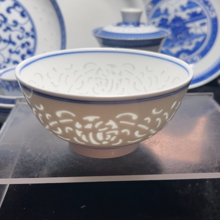 碗5寸素玲珑雕刻福字饭碗