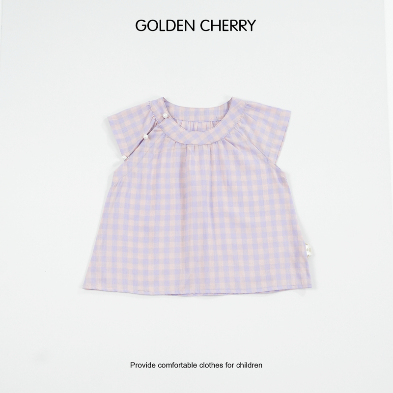 【Golden cherry】小童粉紫色百搭格子三粒扣洋气百搭上衣QDD783