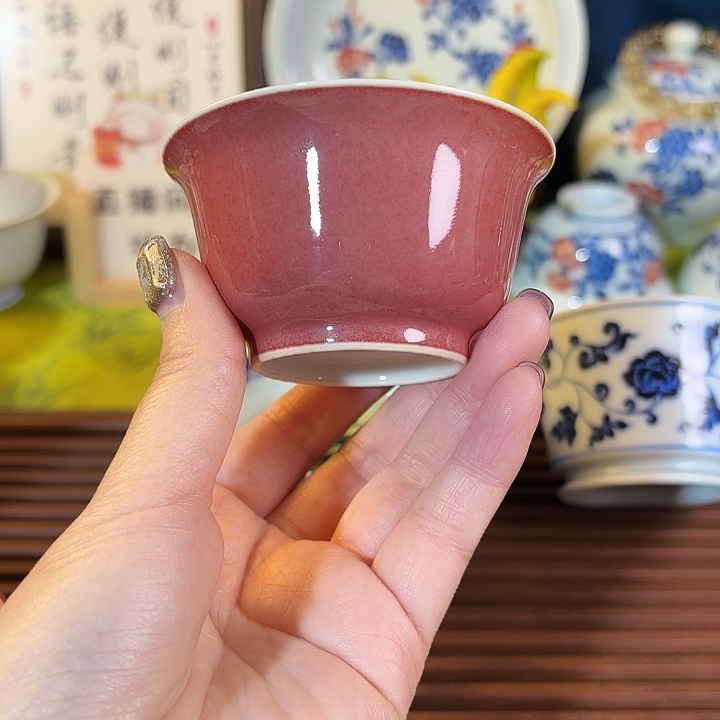 杯子陶瓷广琛公豇豆红马蹄主人杯（气窑）