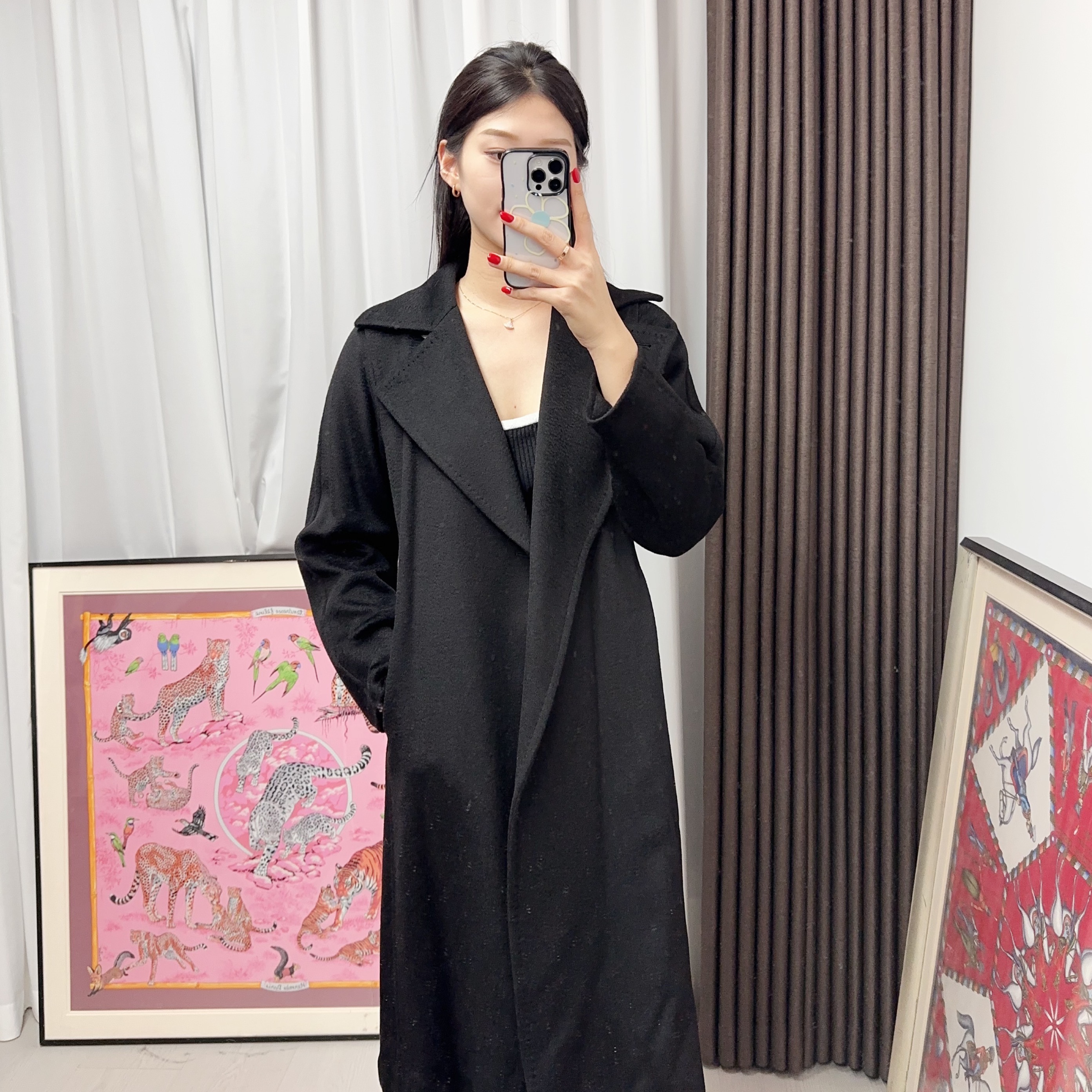 95新 MaxMara 大衣长款150黑色/250510LCC9T05