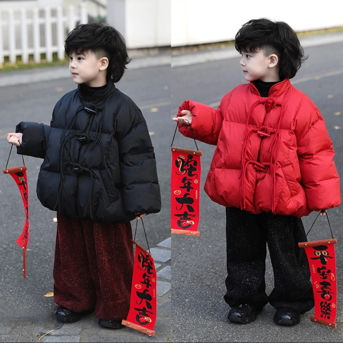 【现货】 凯迪童装 新年快乐冬季儿童新中式侧边拉链盘扣羽绒服