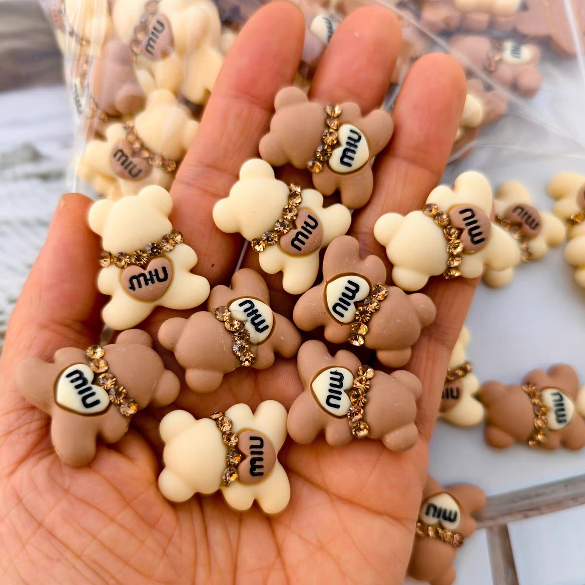 2000/黄色咖啡色水钻小熊贴片午16各2.5厘米