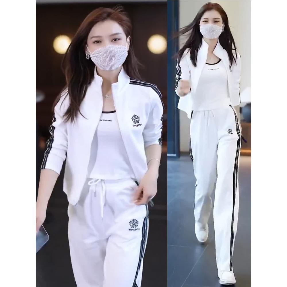 休闲运动套装女2023春季新款洋气减龄开衫外套跑步服阔腿裤两件套