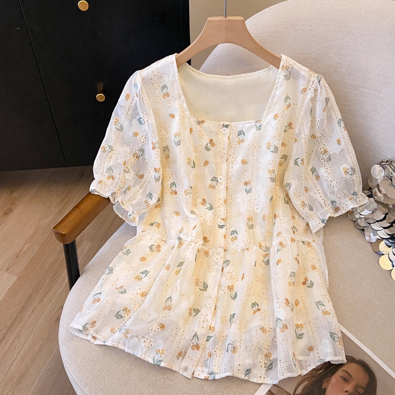 定制加长加宽大码女装夏季提花刺绣中长款遮肚显瘦衬衫方领小衫