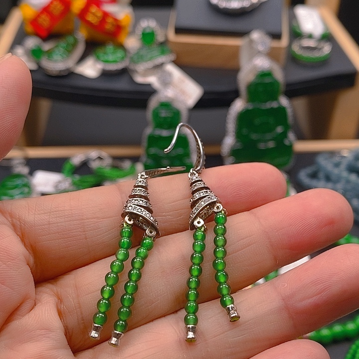 颈饰银S925镶嵌翡翠天然翡翠a货耳钉