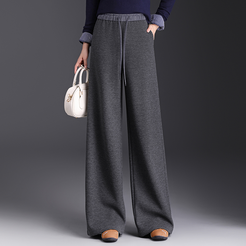 正品高端2025秋冬新款绵羊毛阔腿裤女高腰显瘦宽松休闲垂感拖地裤