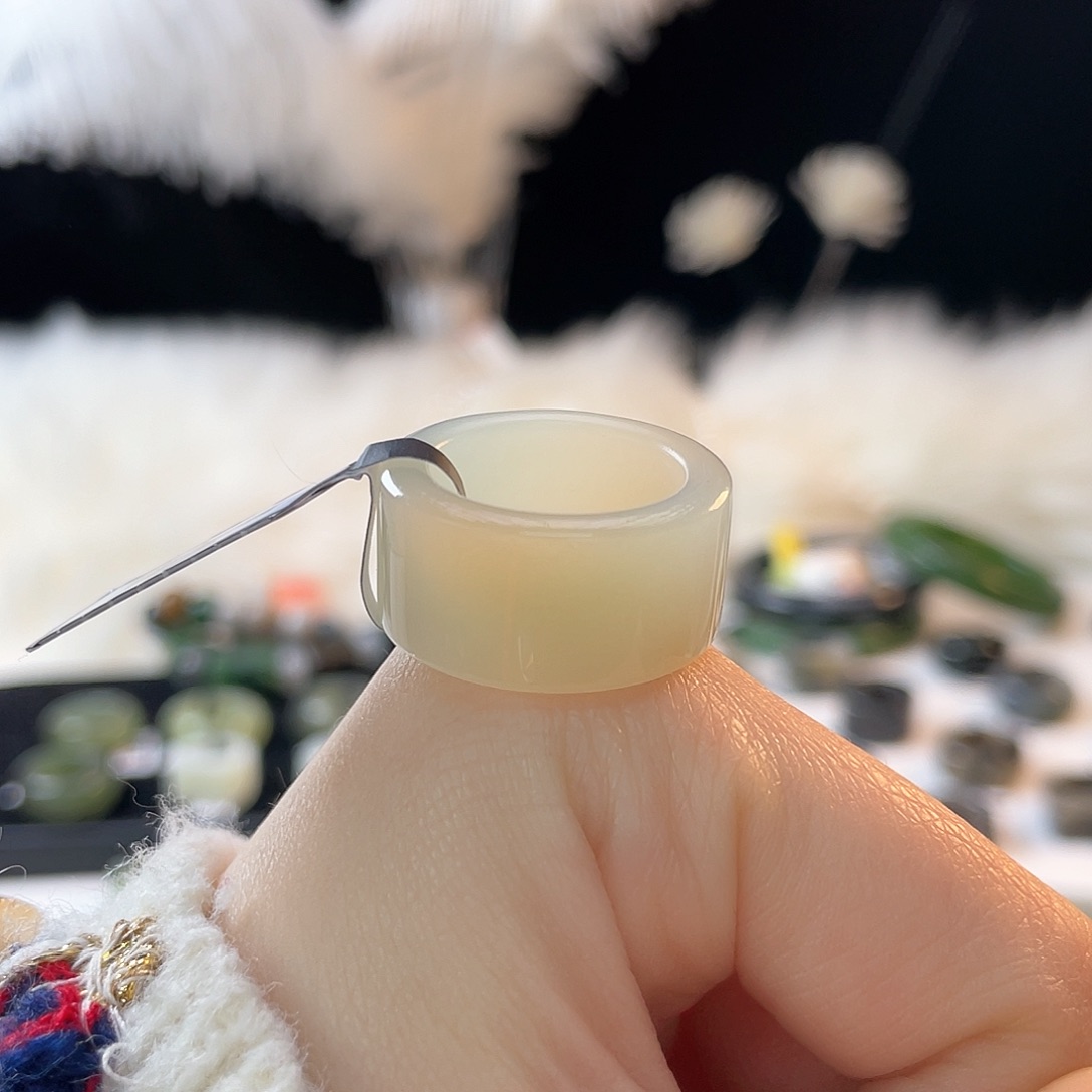 和田玉未镶嵌戒指k21 糖白直切17.2mm