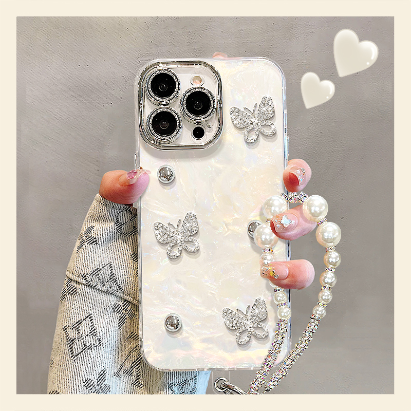 蝴蝶珠子公仔适用苹果15华为vivo/oppo小米iPhone16贝壳纹手机壳