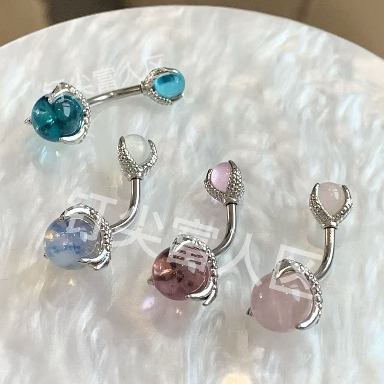 蓝色龙爪脐钉钛钢材质防过敏精致复古银制品穿刺饰品男女同款