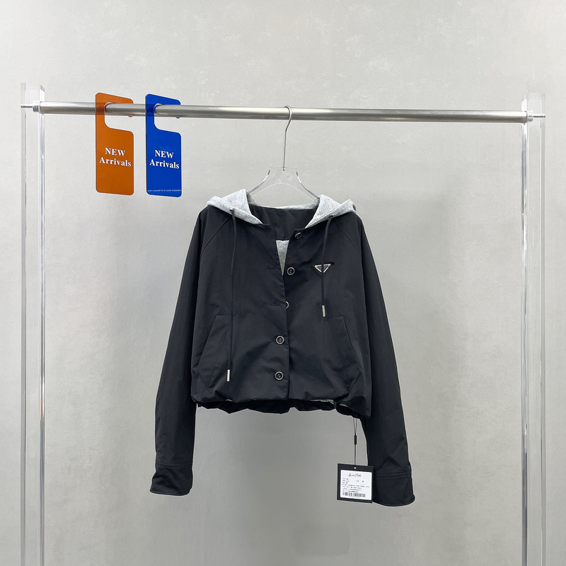 Aura mode春季新款拼色设计感连帽短款休闲外套女夹克上衣93336