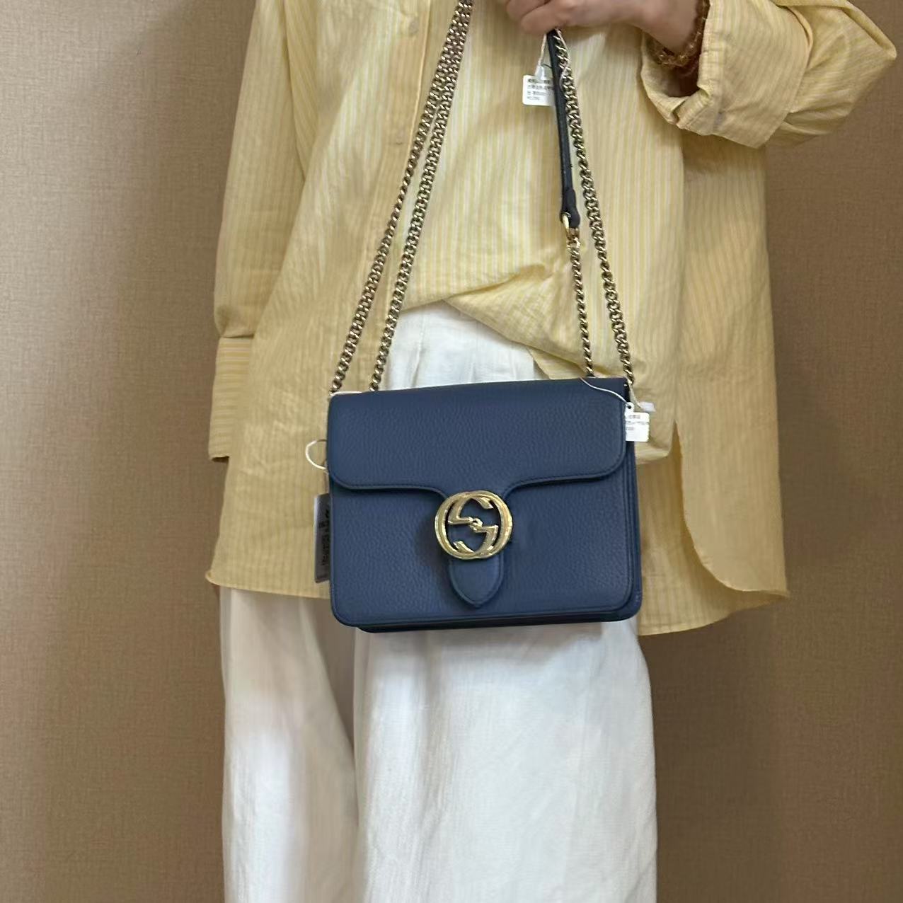 95新 GUCCI/古驰 蓝色风琴斜挎链条包/云海优选/57412