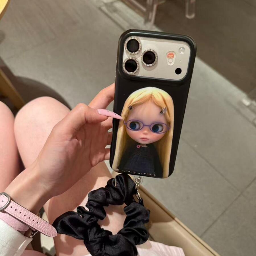少女心黑底芭比娃娃适用iPhone17promax手机壳16pro新款15防摔14