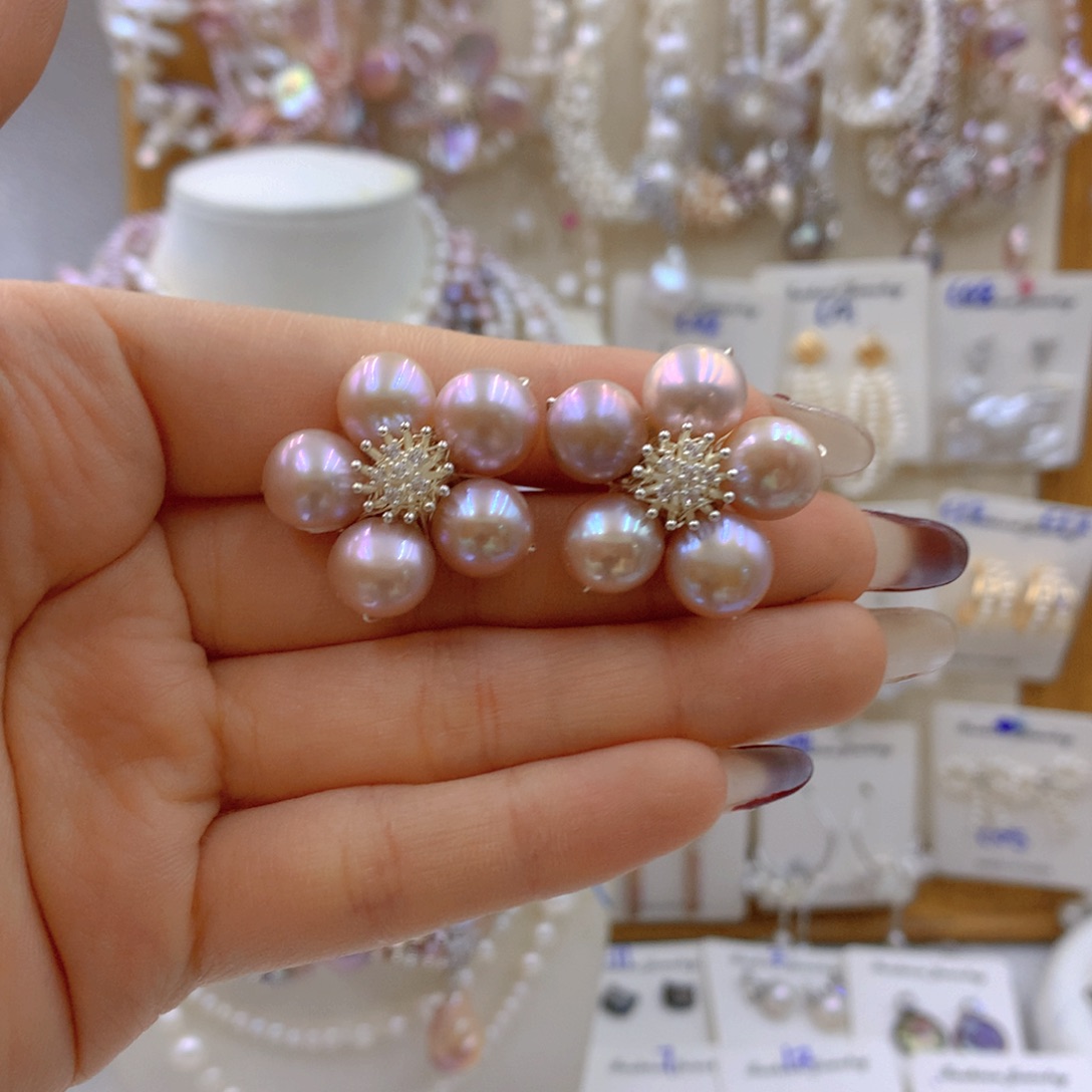 淡水珍珠耳饰银S925镶嵌