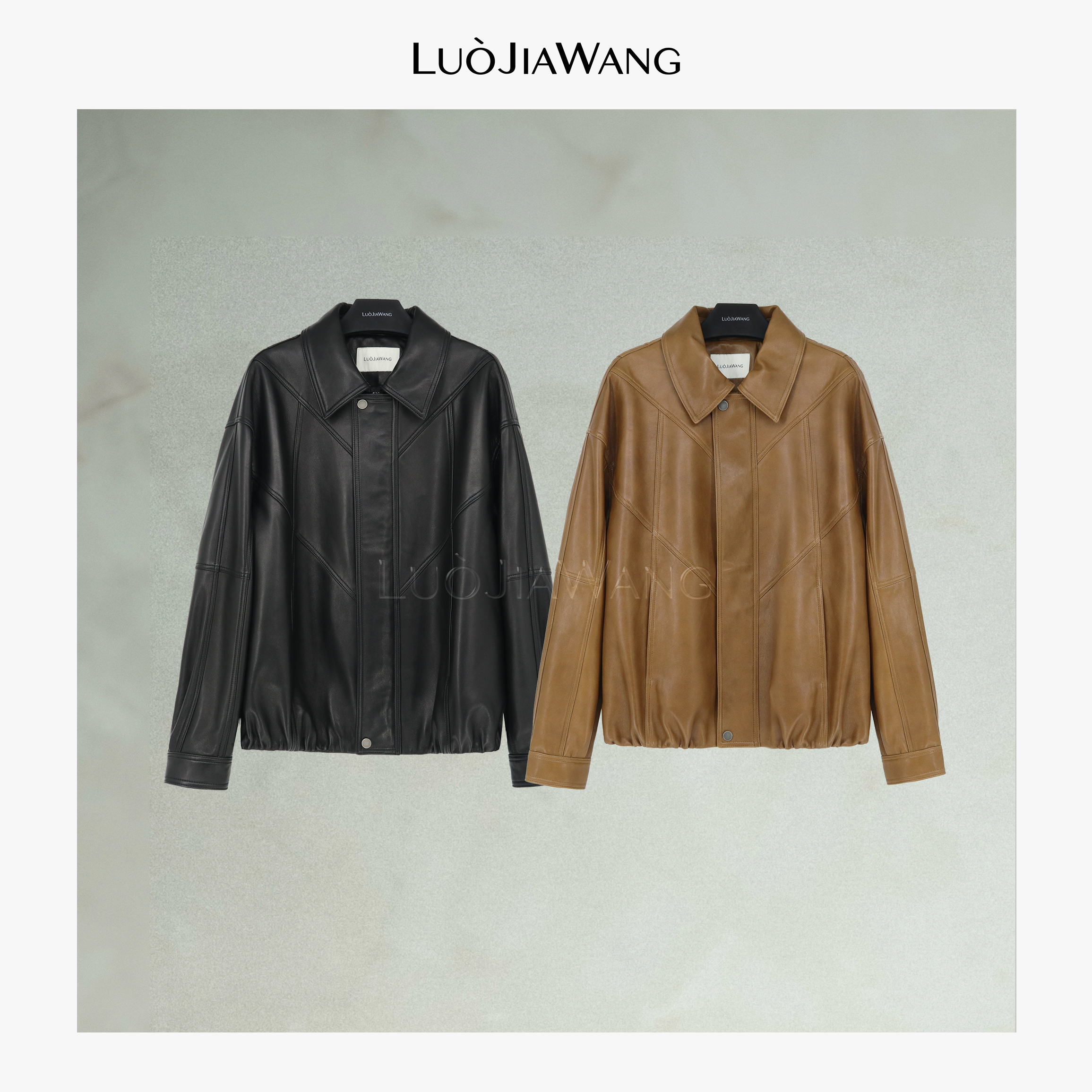 100%羊皮革黑色翻领皮衣外套女2025新款真皮LUOJIAWANG【摩登都市】