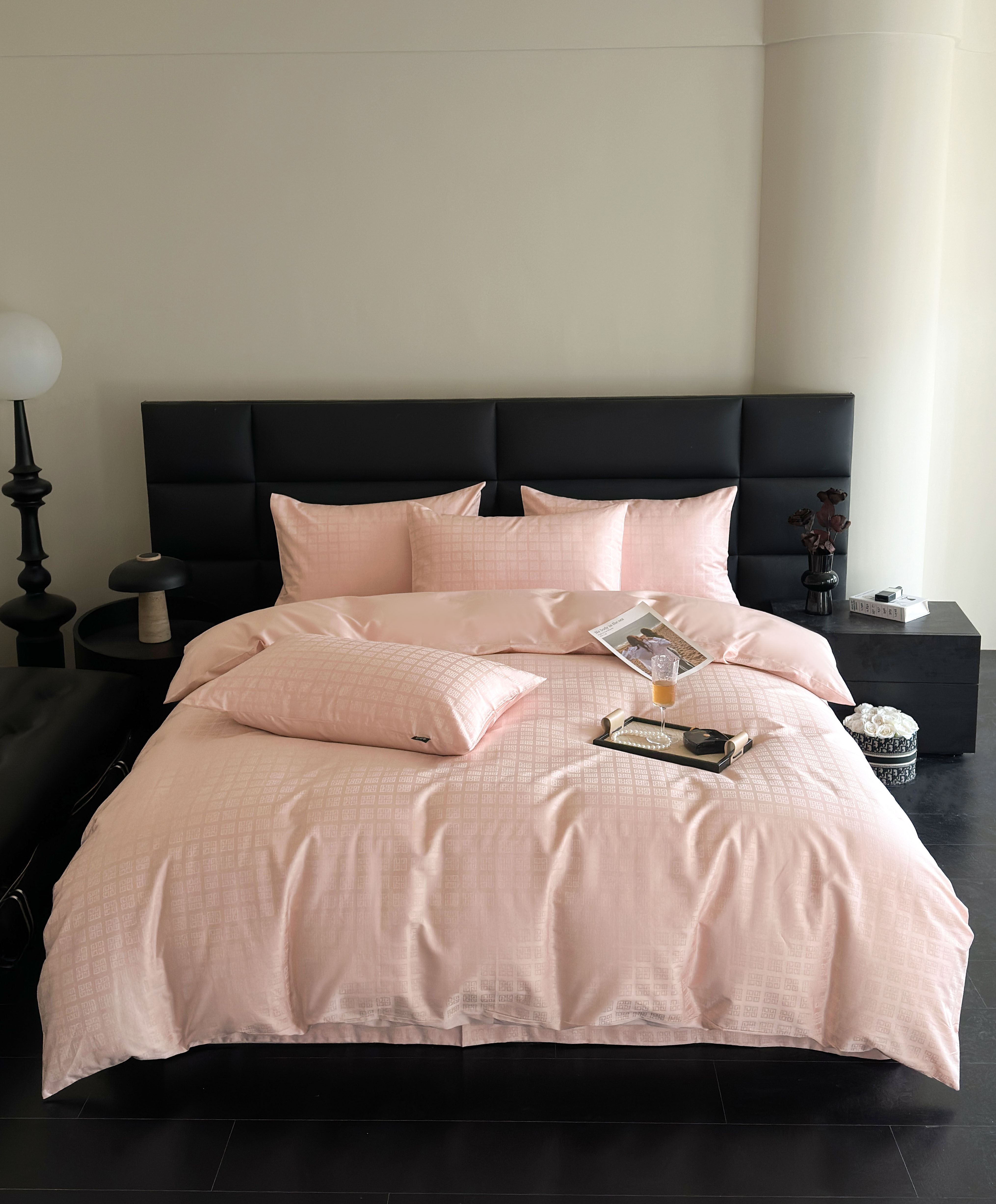 【墨恋】100高支全棉长绒棉色织提花轻奢纯色简约风床上四件套