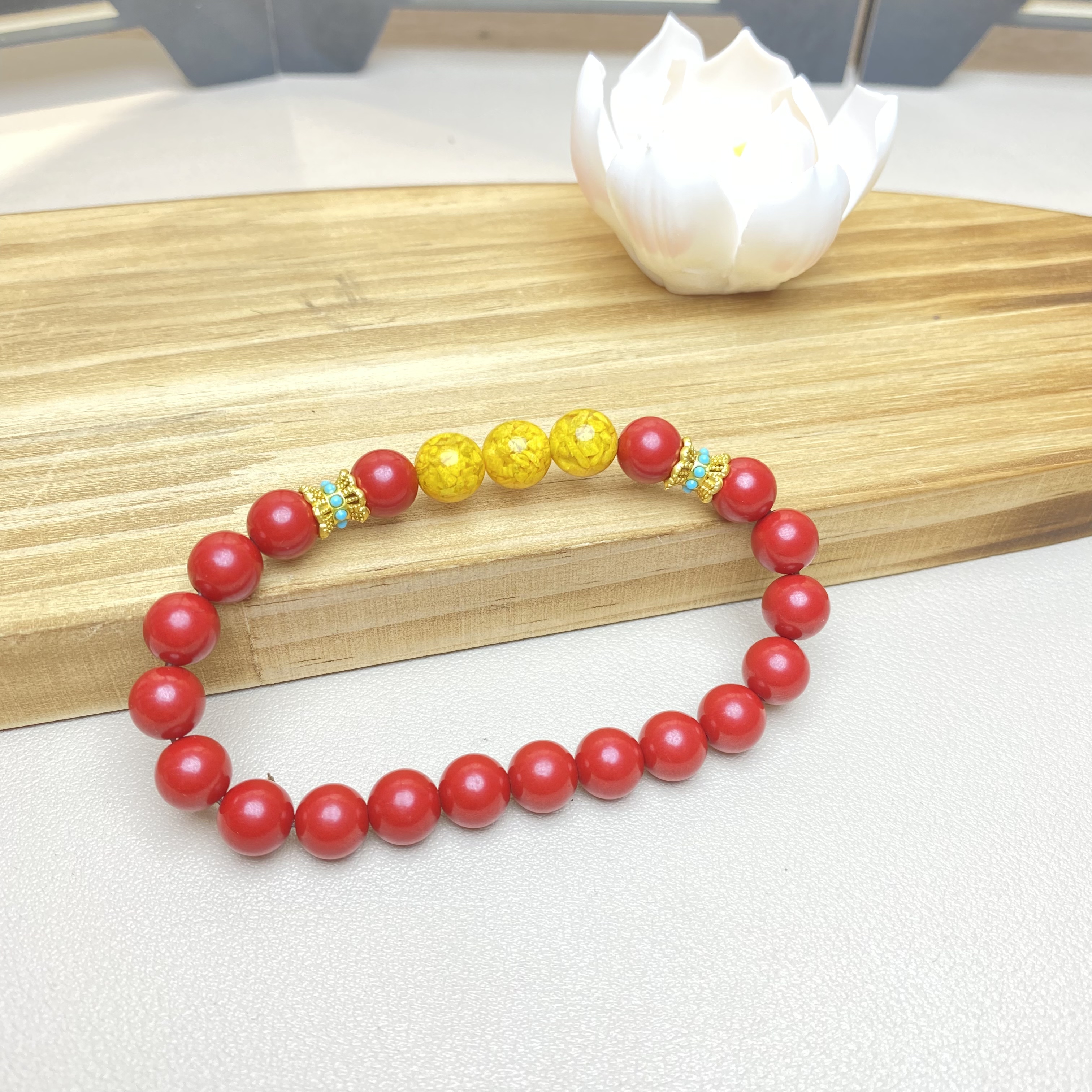 含辰砂工艺品高含量朱砂帝王砂设计款三生三世黄配珠爆款手串送礼