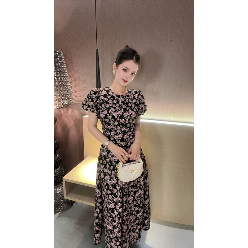 （特价）圆领泡泡袖印花连衣裙LYQ30716