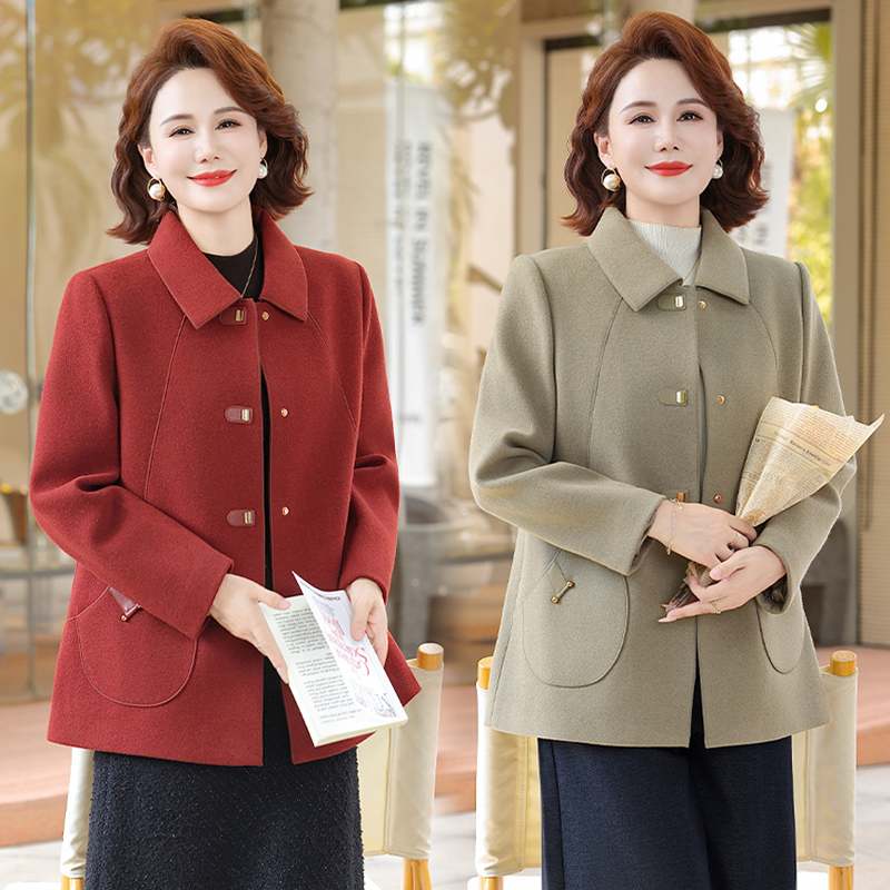 妈妈秋装新款毛呢外套洋气高贵翻领上衣中老年女秋冬呢子大衣短款