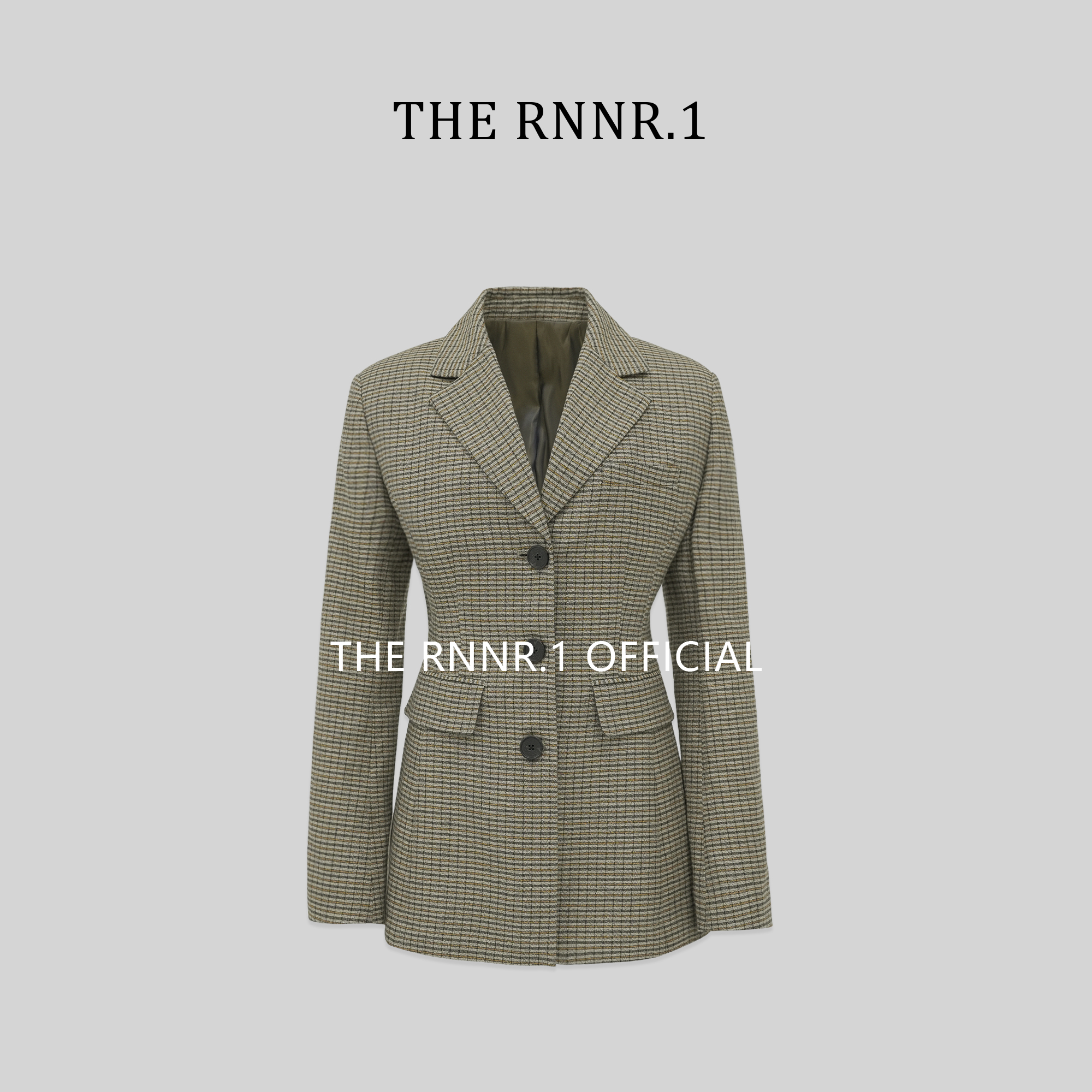 THE RNNR.1复古棕调格纹 收腰 亚麻 西装外套