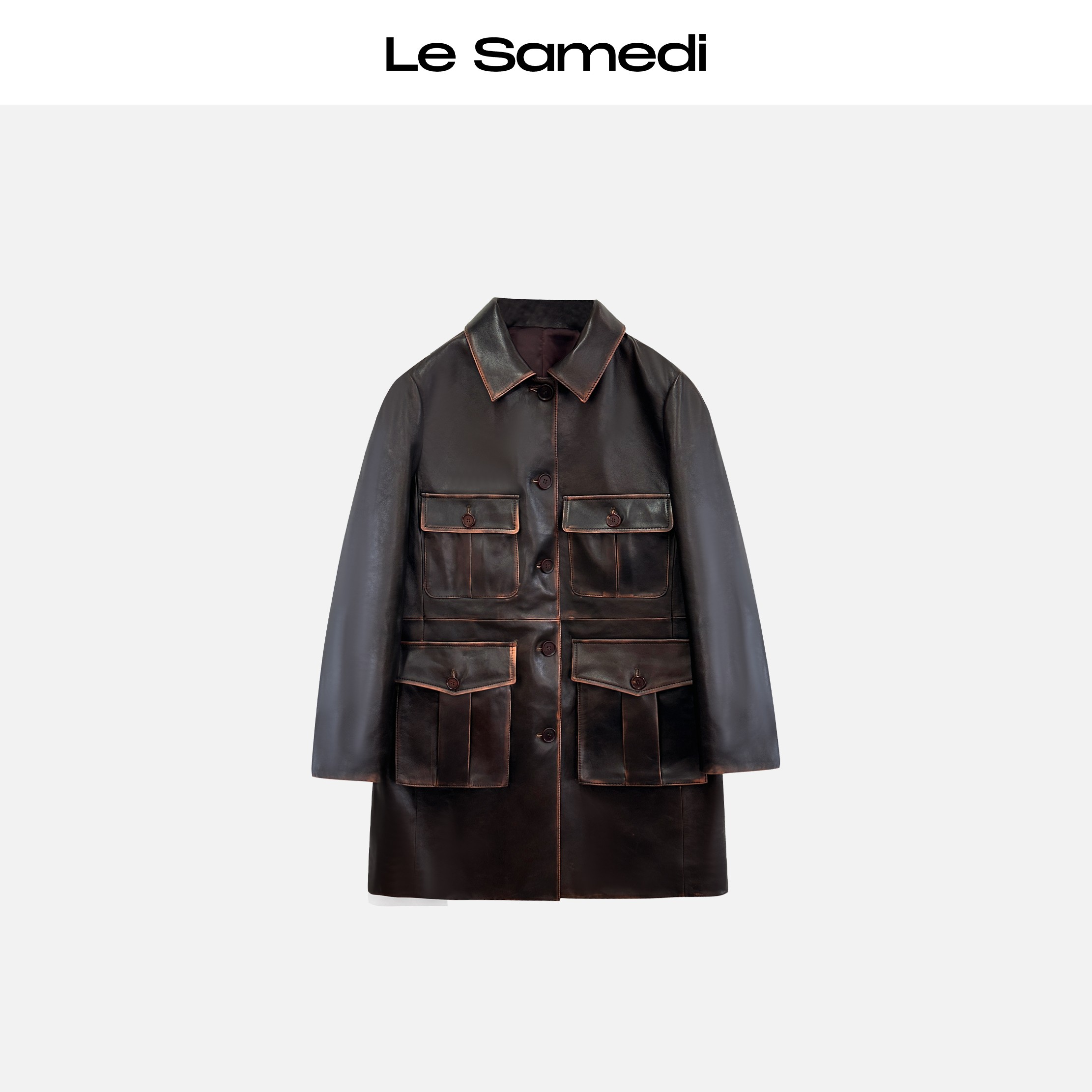 Le Samedi马油叶儿【丹佛沙丘】复古做旧手工擦色四袋羊皮外套