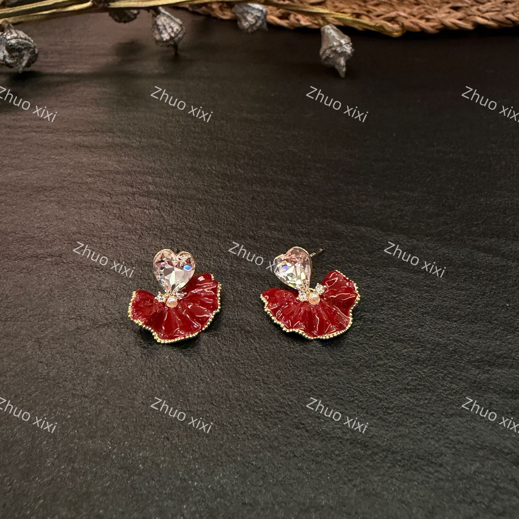 合金耳饰 红色精致个性复古港风独特气质耳环-20603