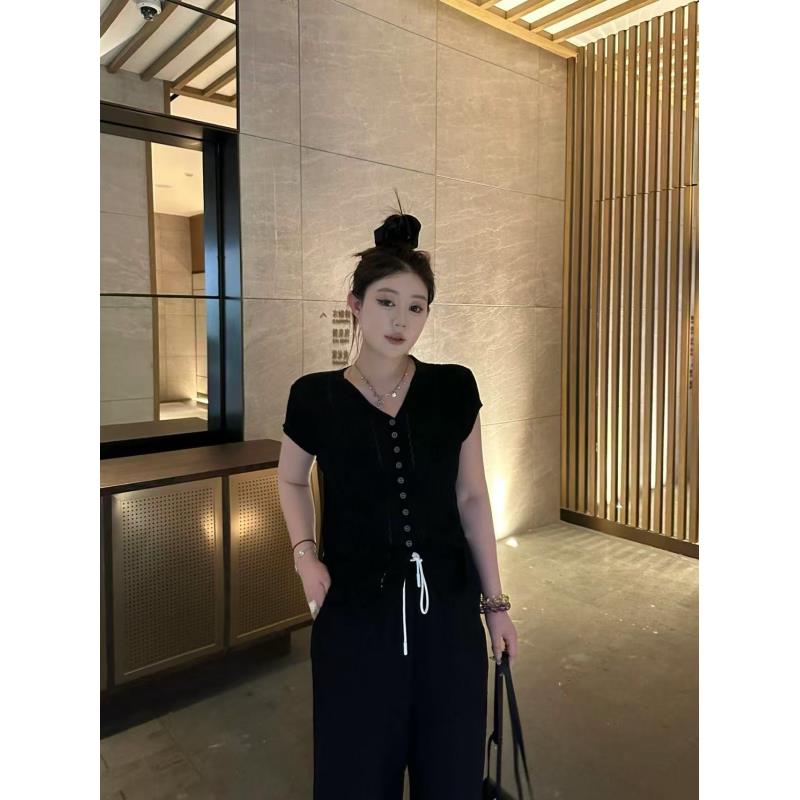 琪琪怪怪大码女装【冰麻刚需】时尚简约薄高级感短袖针织T17035QTQ