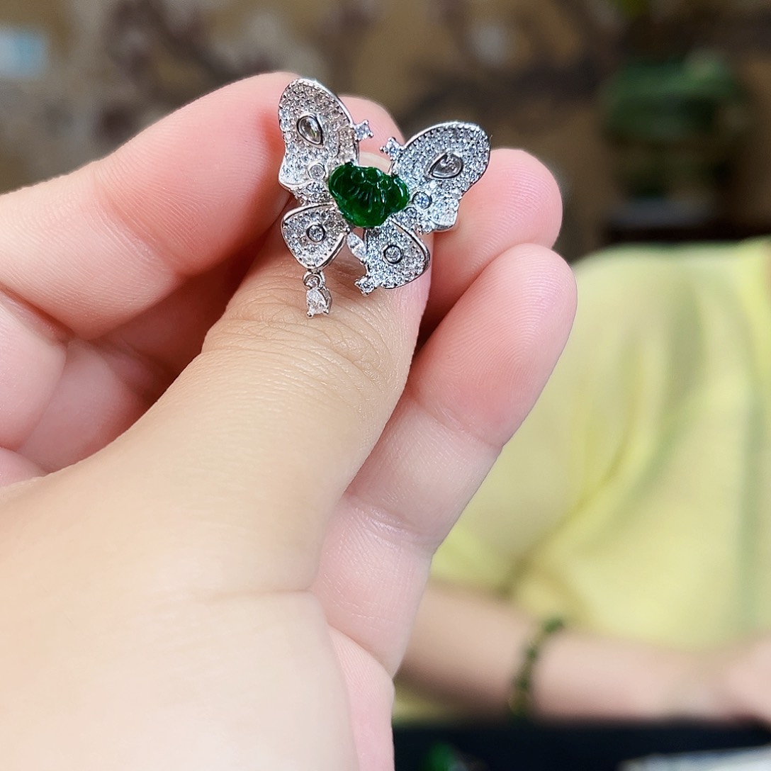 翡翠银S925镶嵌颈饰戒指