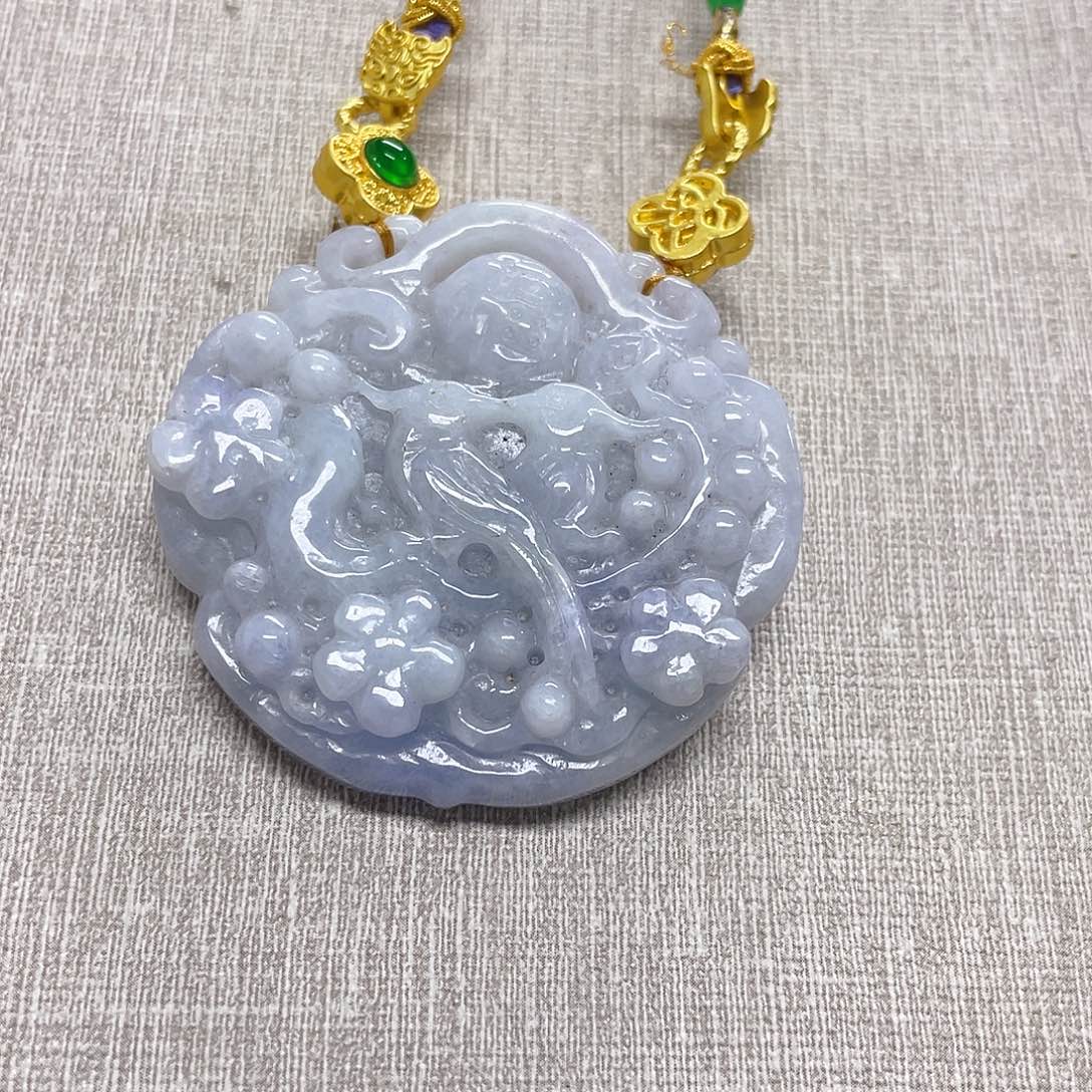 翡翠未镶嵌颈饰花鸟锁