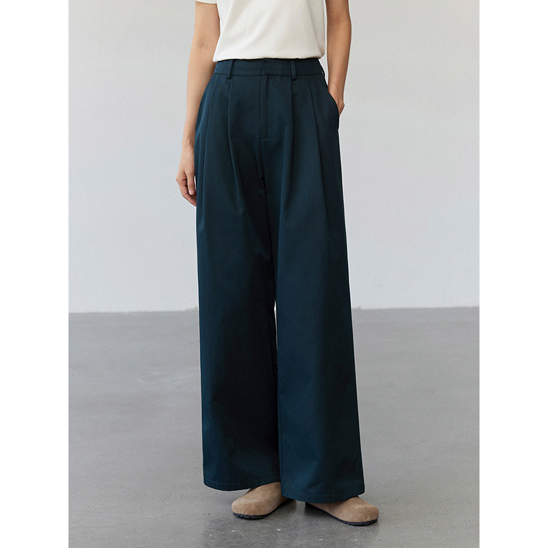 素典【率性步调】阔腿休闲裤子复古藏青色直筒高腰宽松工装裤2081