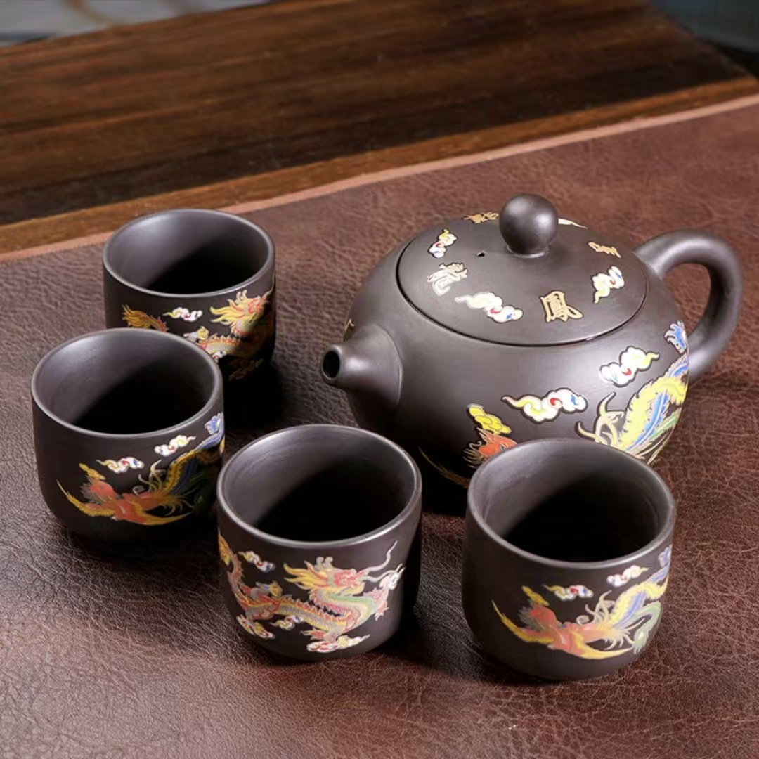 龙凤呈祥变色西施壶一壶四杯